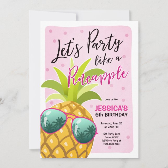 Fiesta como invitación de cumpleaños de piña Trópi (Anverso)