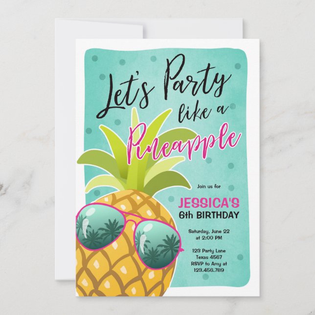 Fiesta como invitación de cumpleaños de piña Trópi (Anverso)