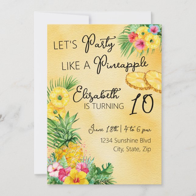 Fiesta como una invitación de cumpleaños de piña (Anverso)