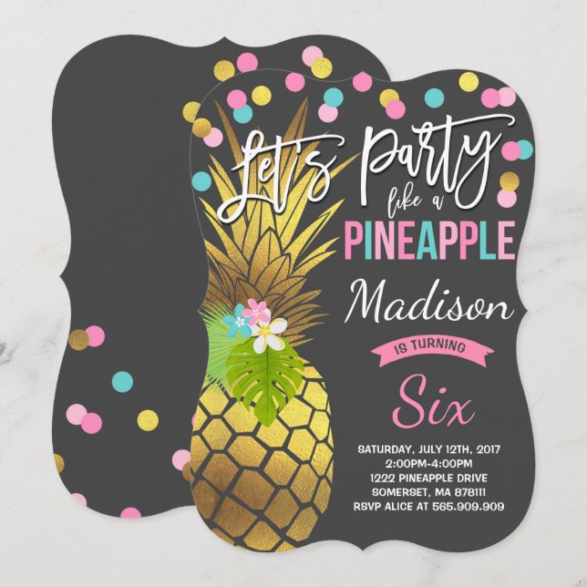 Fiesta Como Una Invitación De Cumpleaños De Piña (Anverso / Reverso)