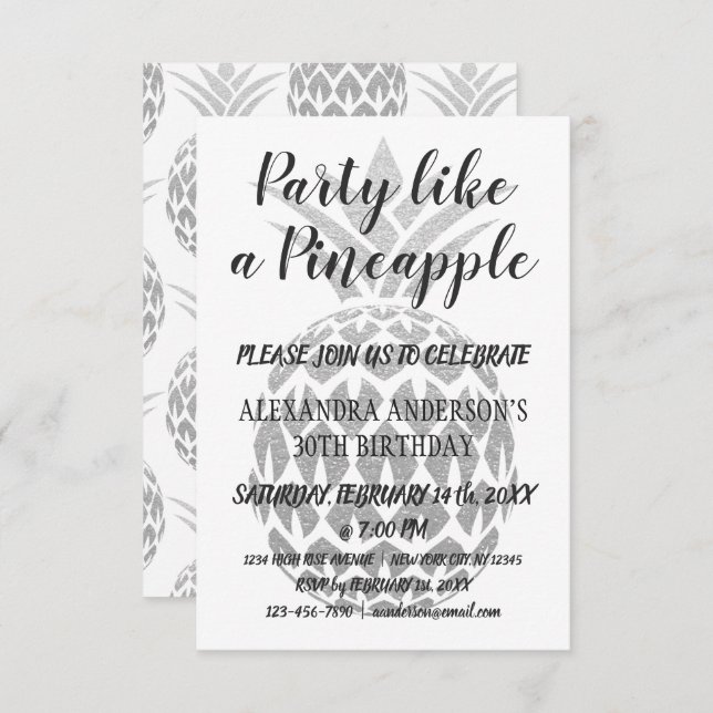 Fiesta como una piña cualquier edad Invitación a c (Anverso / Reverso)