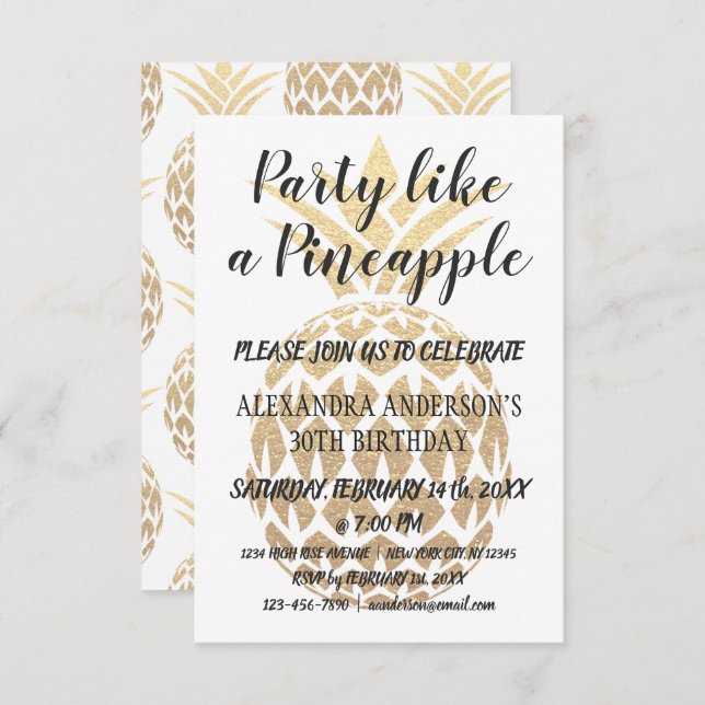 Fiesta como una piña cualquier edad Invitación a c (Anverso / Reverso)