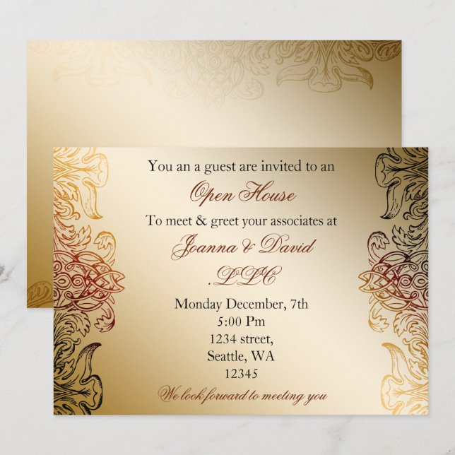 fiesta corporativa elegante de oro Invitación (Anverso / Reverso)