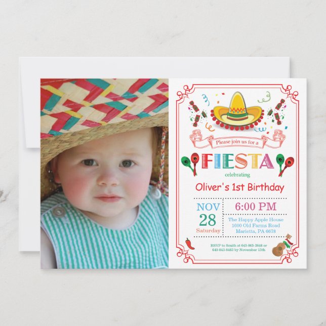 Fiesta Cumpleaños Invitación Mexicana (Anverso)