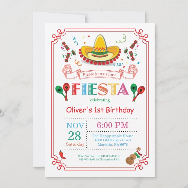 Fiesta Cumpleaños Invitación Mexicana (Anverso)