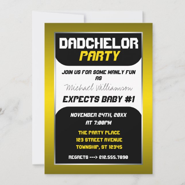 Fiesta Dadchelor - Invitaciones amarillas y negras (Anverso)