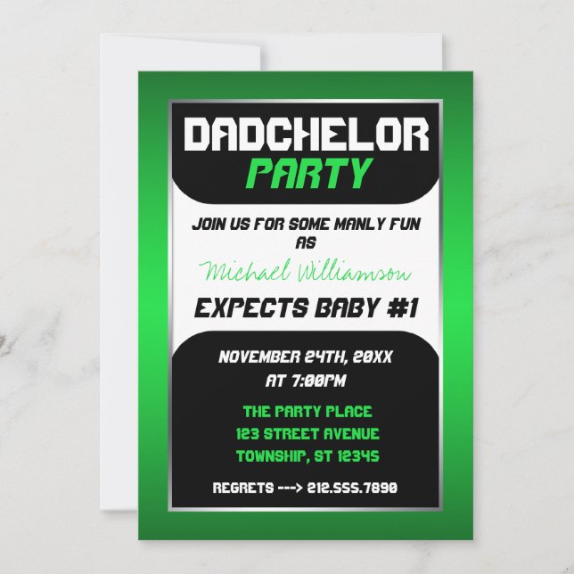Fiesta Dadchelor - Invitaciones verdes y negras (Anverso)