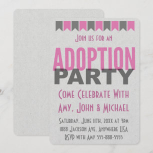 Fiesta de adopción Invitaciones rosadas modernas