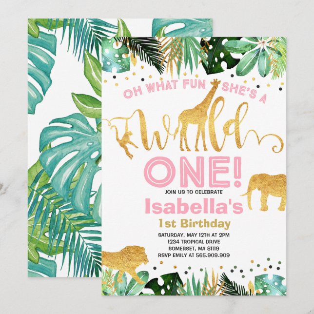 Fiesta de Animales de la Jungla de Invitación a un (Anverso / Reverso)