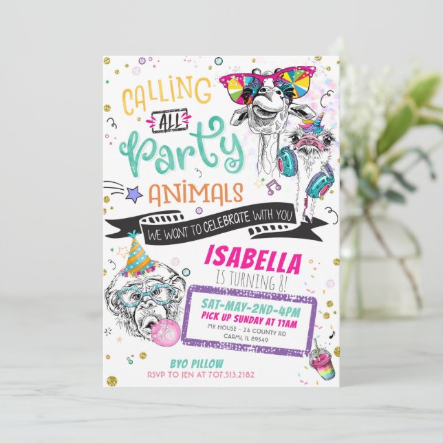 Fiesta de Animales Invitaciones a Cumpleaños Chica (Anverso de pie)