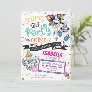 Fiesta de Animales Invitaciones a Cumpleaños Chica
