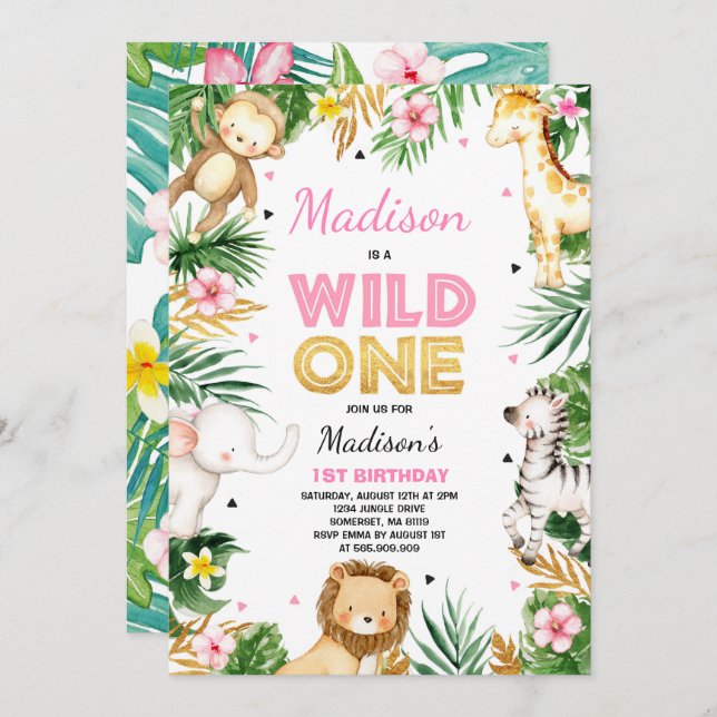 Fiesta de Animales Safari de Invitación a un Cumpl (Anverso / Reverso)