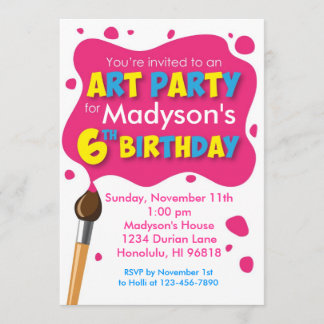 Fiesta de arte 6ª invitación por cumpleaños