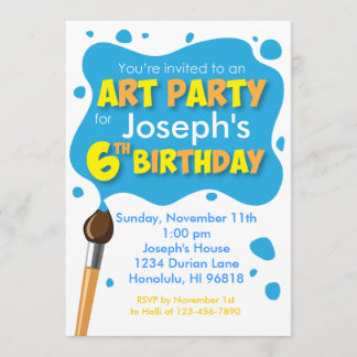 Fiesta de arte 6º cumpleaños Invitación a niño