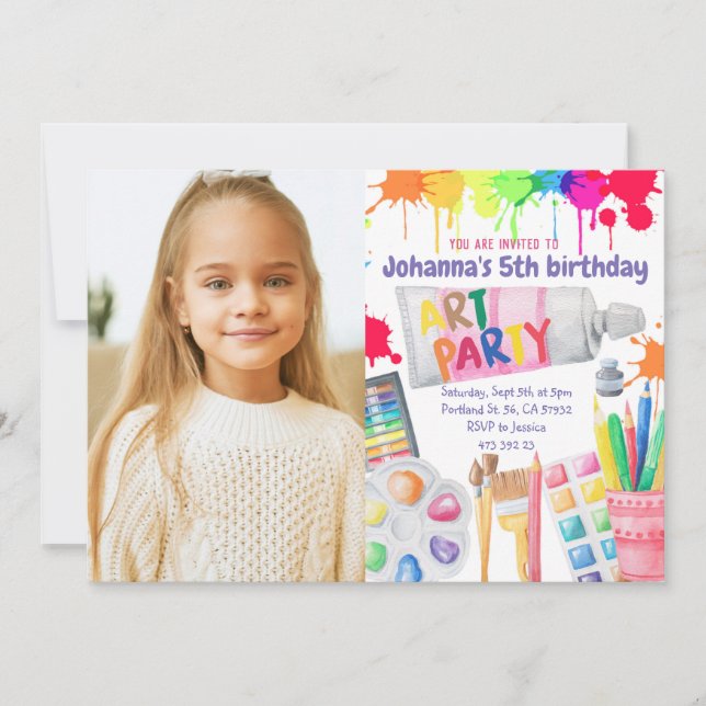 Fiesta de arte Invitación a cumpleaños fiesta artí (Anverso)