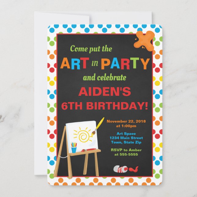 Fiesta de arte Invitación a cumpleaños, Fiesta de  (Anverso)