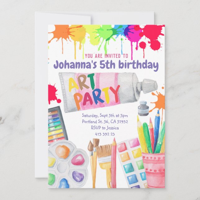 Fiesta de arte pinta a los niños invitación al cum (Anverso)