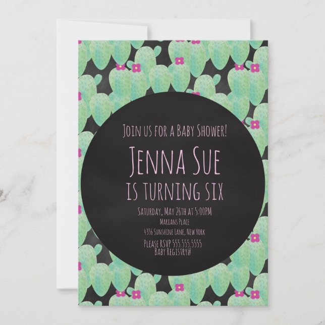 Fiesta de Baby Shower de Patrón de Cactus Rosa (Anverso)