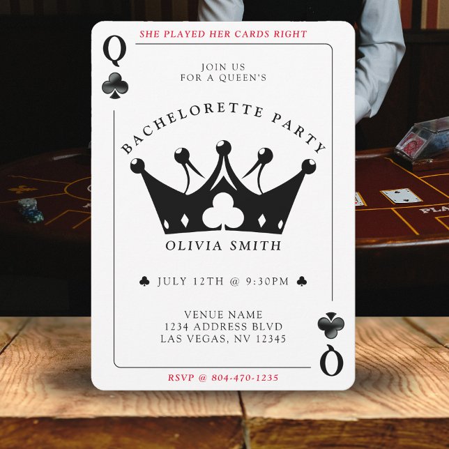 Fiesta de Bachelorette de la tarjeta de póquer de  (Queen of Clubs Poker Card Bachelorette Party
)