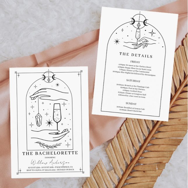 Fiesta de Bachelorette para tarjetas Tarot mística (Mystical Tarot Card Bachelorette Party Invite and Itinerary )