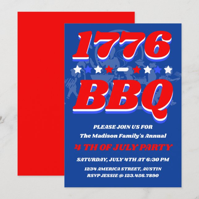 Fiesta de barbacoa 1776 | Invitación para noche de (Anverso / Reverso)