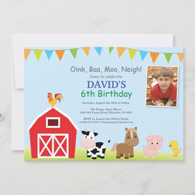 Fiesta de Barnyard Invitación a cumpleaños de gran (Anverso)