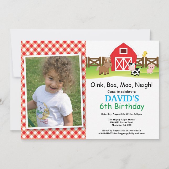 Fiesta de Barnyard Invitación a cumpleaños de gran (Anverso)