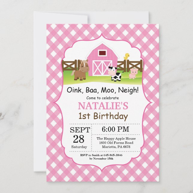 Fiesta de Barnyard Invitación a cumpleaños de gran (Anverso)