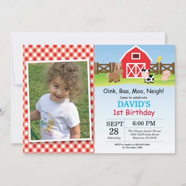 Fiesta de Barnyard Invitación a cumpleaños de gran (Anverso)
