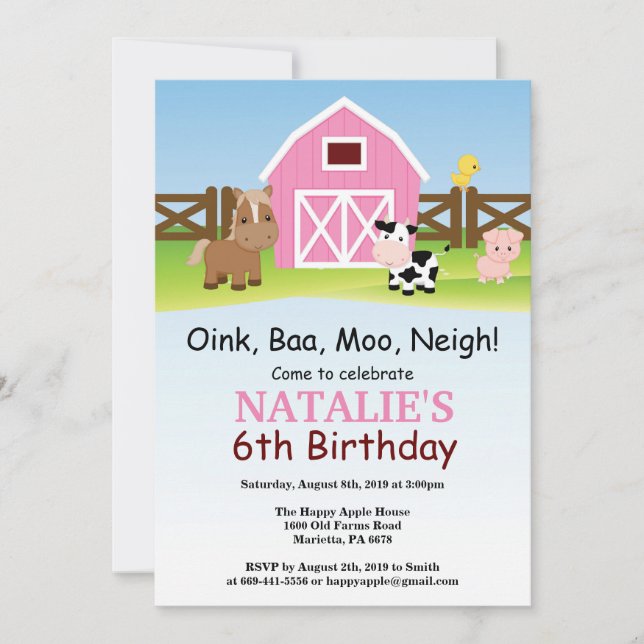 Fiesta de Barnyard Invitación a cumpleaños de gran (Anverso)