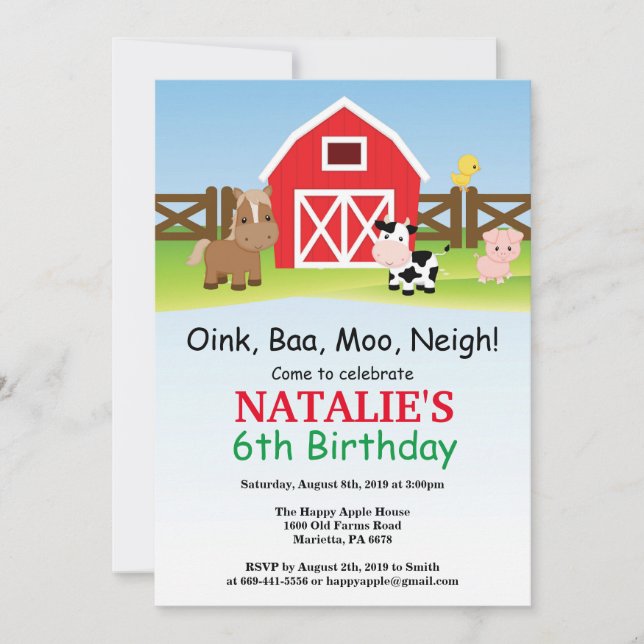 Fiesta de Barnyard Invitación a cumpleaños de gran (Anverso)