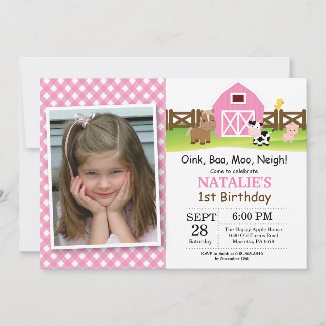 Fiesta de Barnyard Invitación a cumpleaños de gran (Anverso)