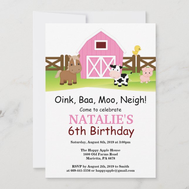Fiesta de Barnyard Invitación a cumpleaños de gran (Anverso)