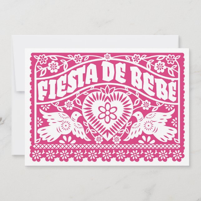 Fiesta de Bebe Aves de Amor Rosa Invitación en Ban (Reverso)