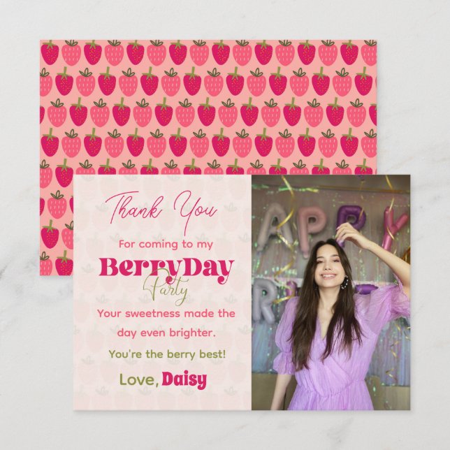 Fiesta de BerryDay - tarjeta de agradecimiento pla (Anverso / Reverso)