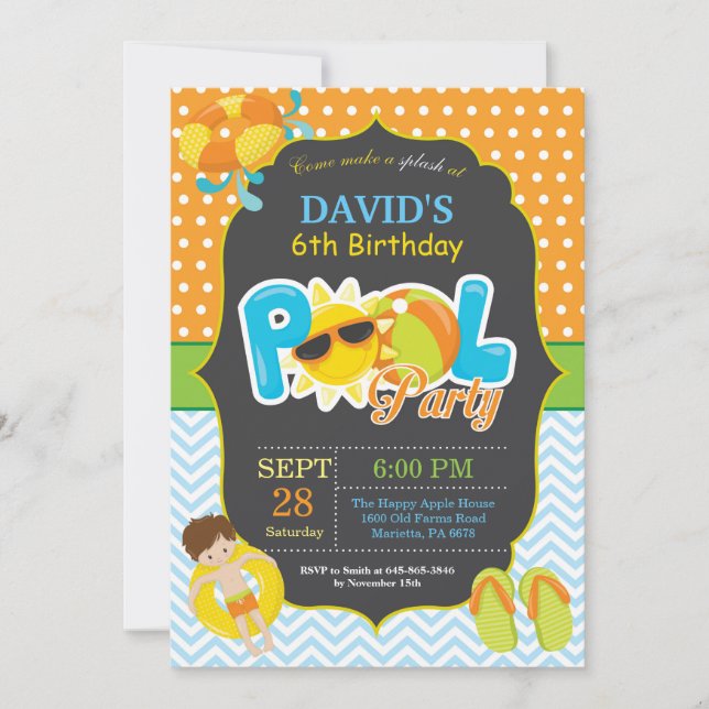 Fiesta de billar Invitación de cumpleaños Splish S (Anverso)