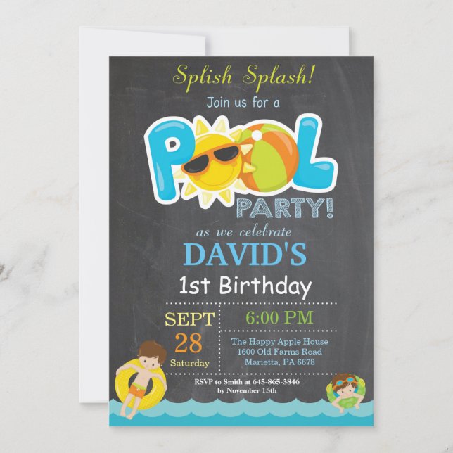 Fiesta de billar Invitación de cumpleaños Splish S (Anverso)