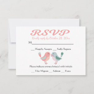 Fiesta de boda RSVP Pink & Blue Lovebirds