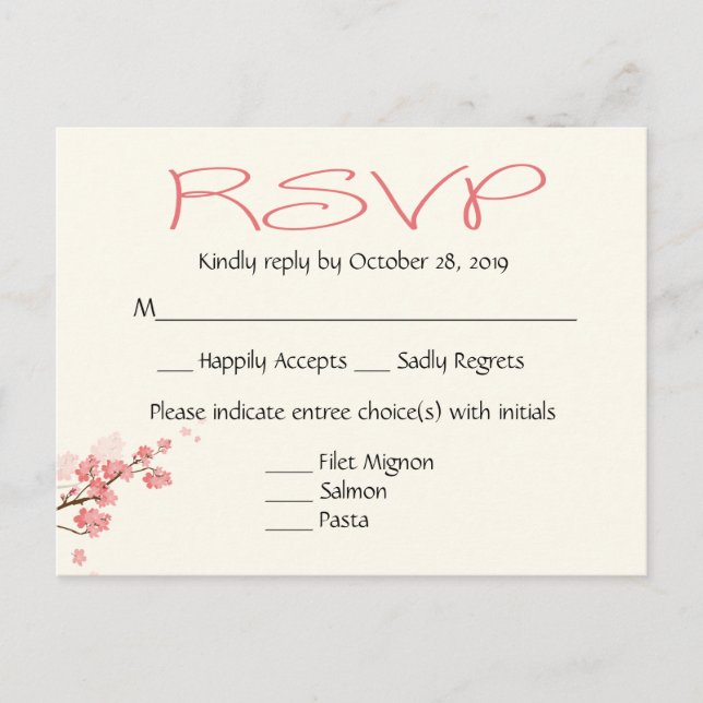 Fiesta de bodas de cerezos rosados RSVP Tarjeta po (Anverso)