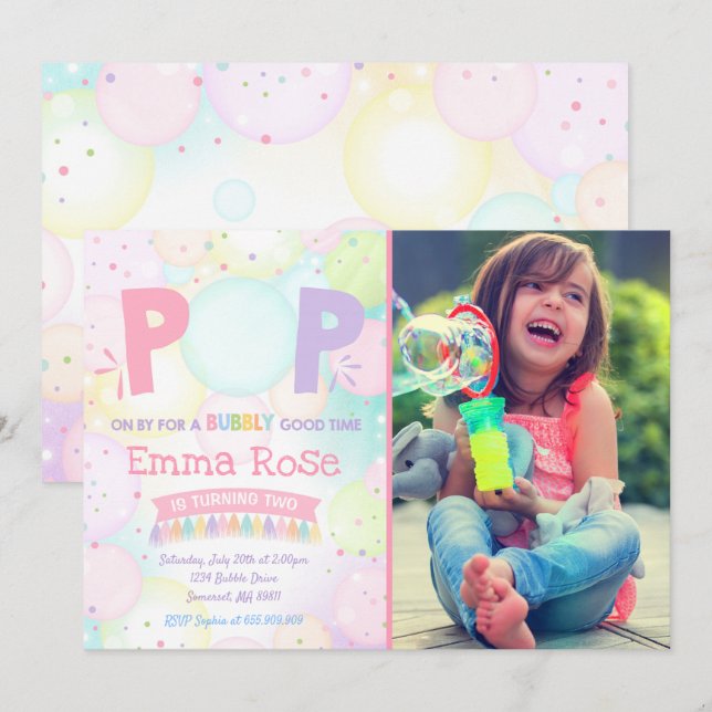 Fiesta de burbujas Invitación de cumpleaños Día de (Anverso / Reverso)