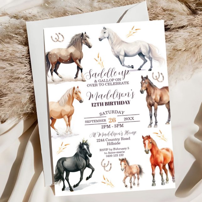 Fiesta de caballos de la invitación de cumpleaños (HORSE BIRTHDAY INVITATION Editable Horse Party Invitation Instant Download Saddle Up Horse Birthday)