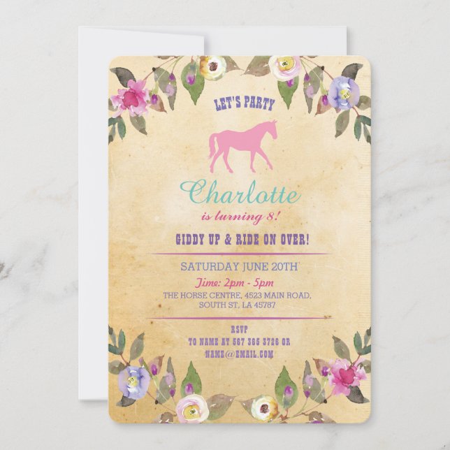 Fiesta de caballos Invitación floral Pony Pony Pin (Anverso)
