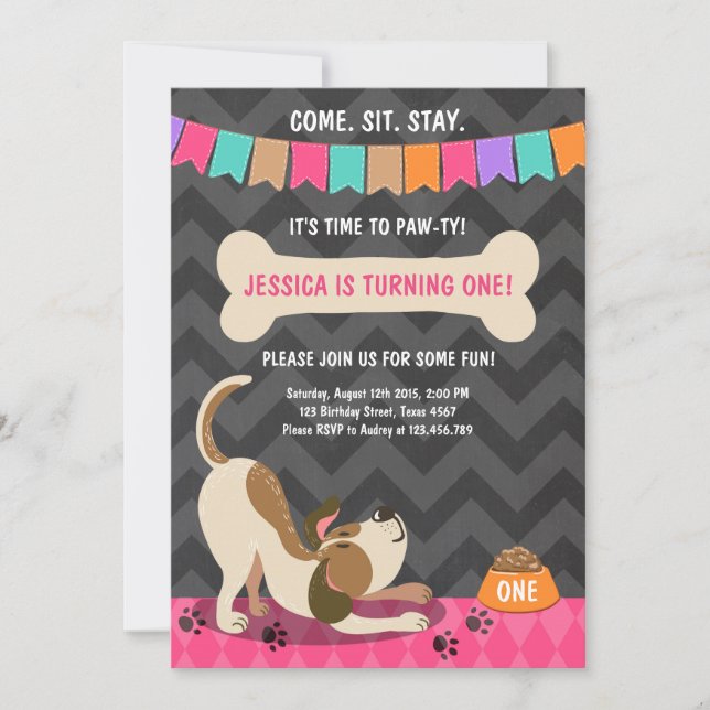 Fiesta de Cachorro de Aniversario de la Invitación (Anverso)