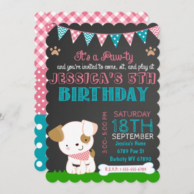 Fiesta de Cachorros Invitación al cumpleaños de Pu (Anverso / Reverso)