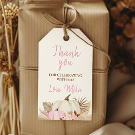 Fiesta De Calabaza Rosada Gracias Etiqueta De Favo