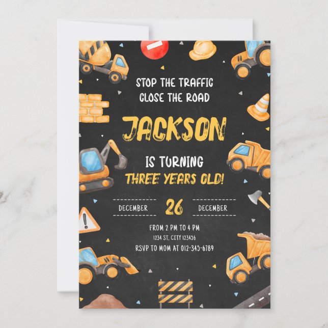 Fiesta de camión de volcado de invitación de cumpl (Anverso)