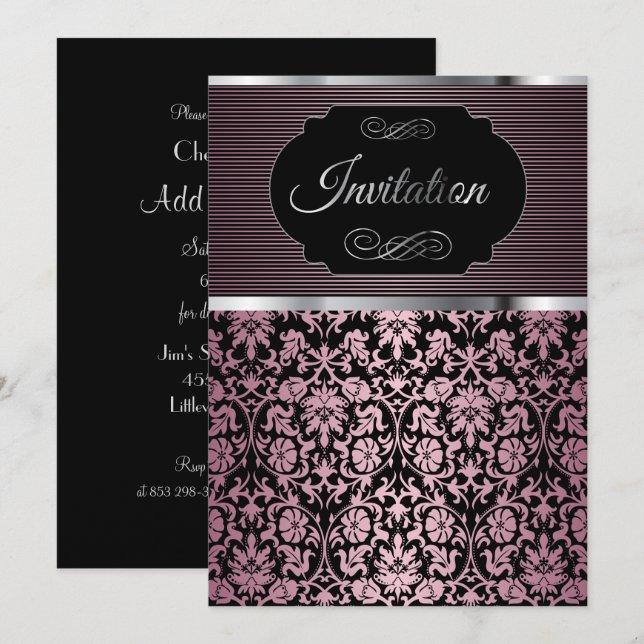 Fiesta de Celebración Pretty Damask | Invitación (Anverso / Reverso)