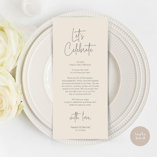 Fiesta De Cena De Lugar Moderno Tarjeta De Agradec (Modern Wedding Place Setting Dinner Party Thank You Card in Cream Dark Grey)