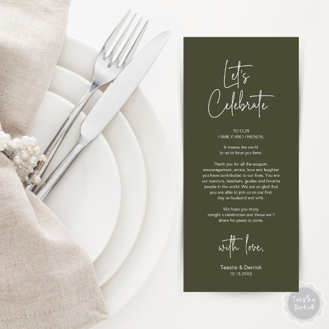 Fiesta De Cena De Lugar Moderno Tarjeta De Agradec (Modern Wedding Place Setting Dinner Party Thank You Card in Olive Green)