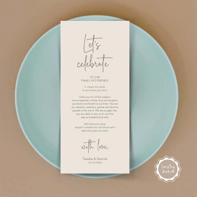 Fiesta De Cena De Lugar Moderno Tarjeta De Agradec (Let's Celebrate, Wedding Dinner Place Setting Thank You Card, Modern Plate Decor, Dark Grey Cream)